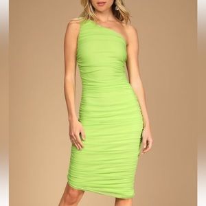 Lulu’s already rsvpd lime green one shoulder cocktail dress